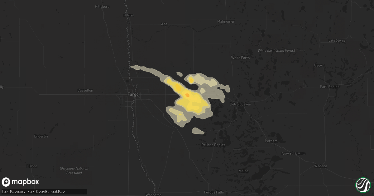 Hail map in Hawley, MN on August 8, 2023