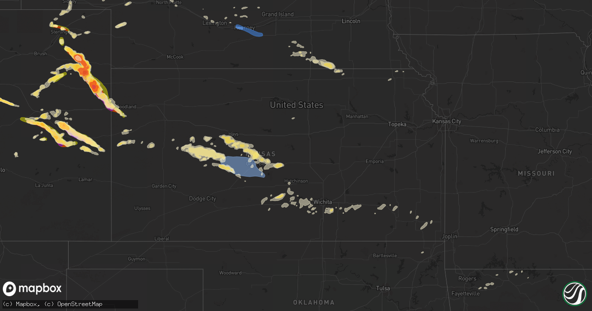 Hail map in Kansas on August 8, 2023