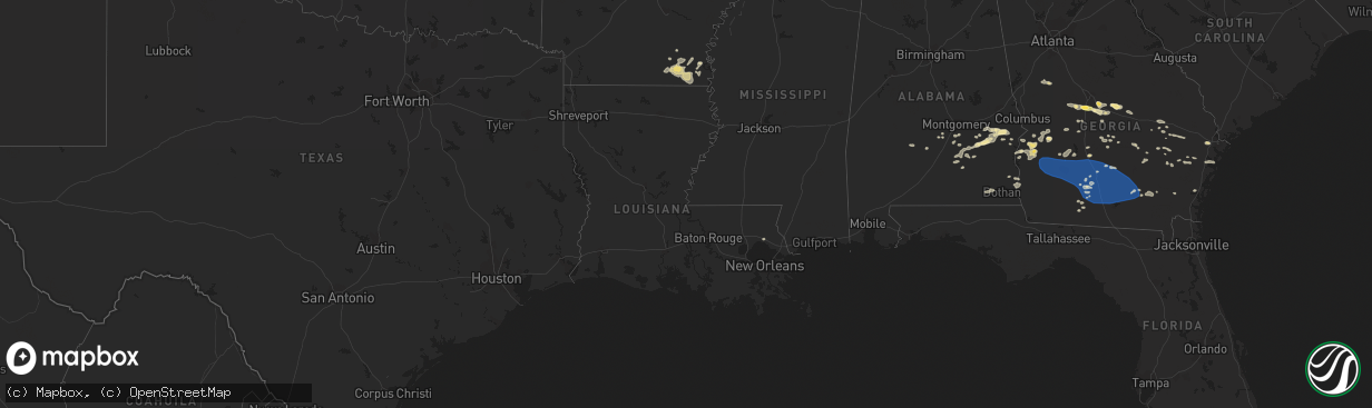 Hail map in Louisiana on August 8, 2023