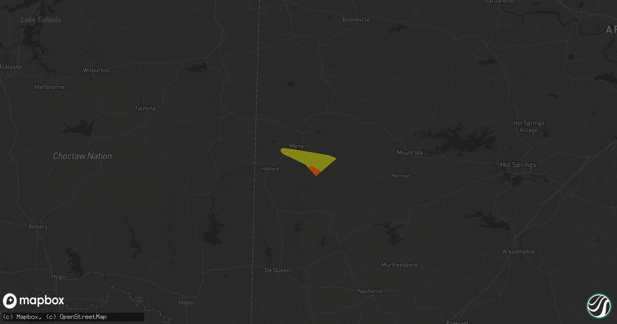 Hail map in Mena, AR on August 8, 2023