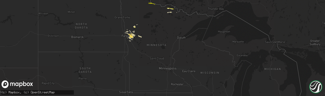Hail map in Minnesota on August 8, 2023