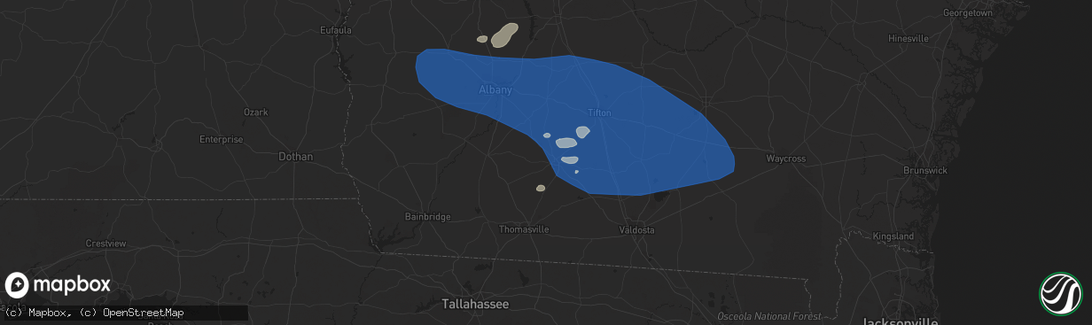 Hail map in Moultrie, GA on August 8, 2023