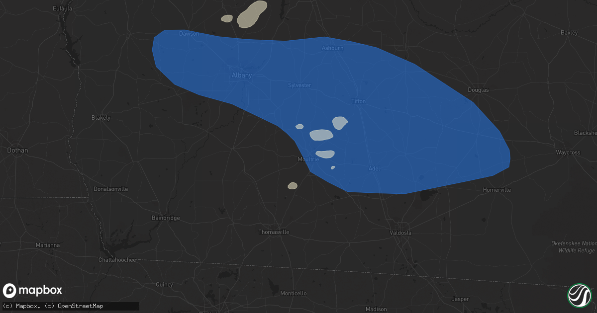 Hail map in Moultrie, GA on August 8, 2023