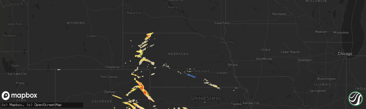 Hail map in Nebraska on August 8, 2023