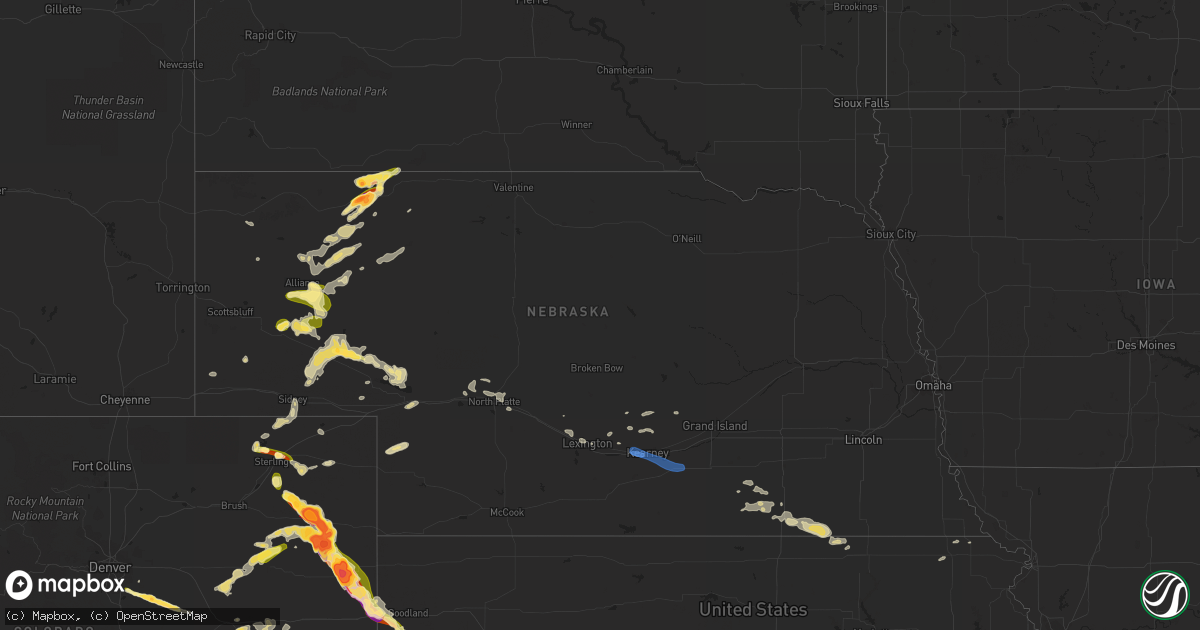 Hail map in Nebraska on August 8, 2023