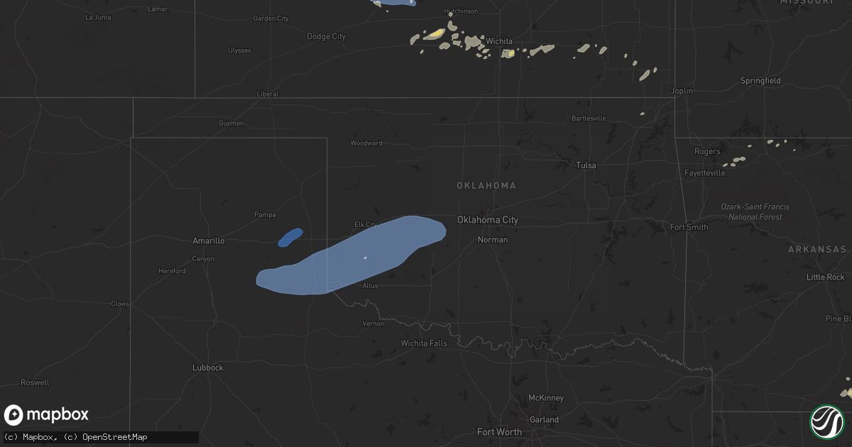 Hail map in Oklahoma on August 8, 2023
