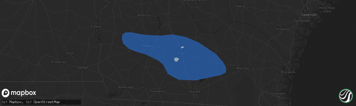 Hail map in Tifton, GA on August 8, 2023