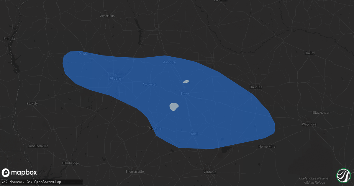 Hail map in Tifton, GA on August 8, 2023