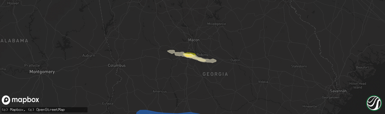 Hail map in Warner Robins, GA on August 8, 2023
