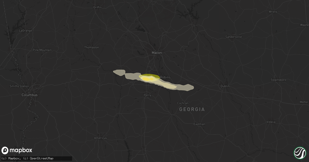 Hail map in Warner Robins, GA on August 8, 2023