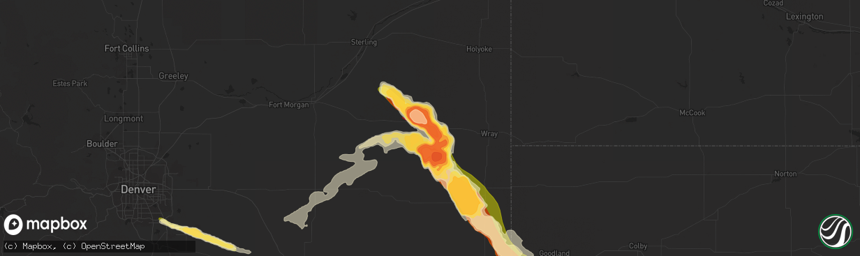 Hail map in Yuma, CO on August 8, 2023