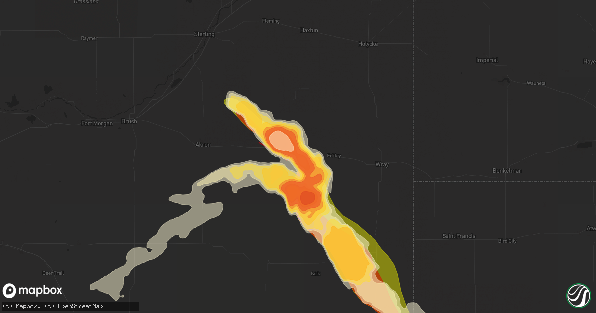 Hail map in Yuma, CO on August 8, 2023