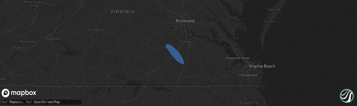 Hail map in Dinwiddie, VA on August 8, 2024