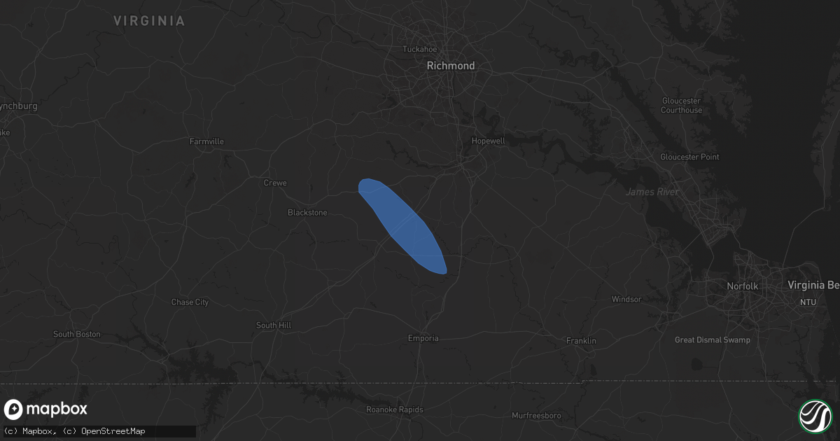 Hail map in Dinwiddie, VA on August 8, 2024