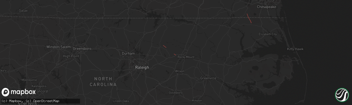 Hail map in Nashville, NC on August 8, 2024