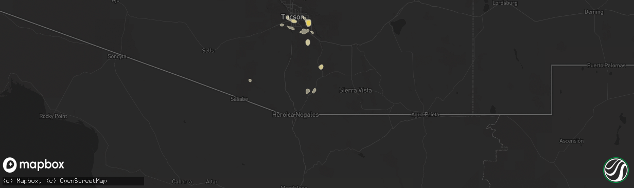 Hail map in Patagonia, AZ on August 8, 2024