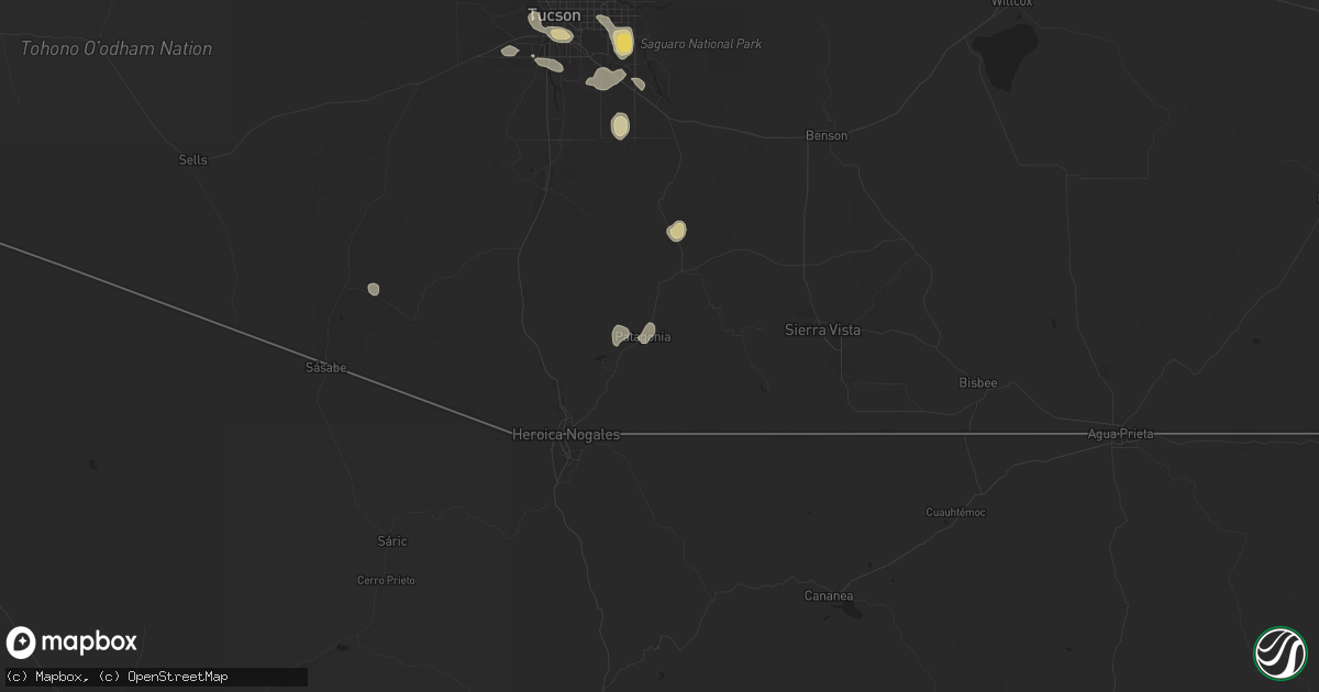 Hail map in Patagonia, AZ on August 8, 2024