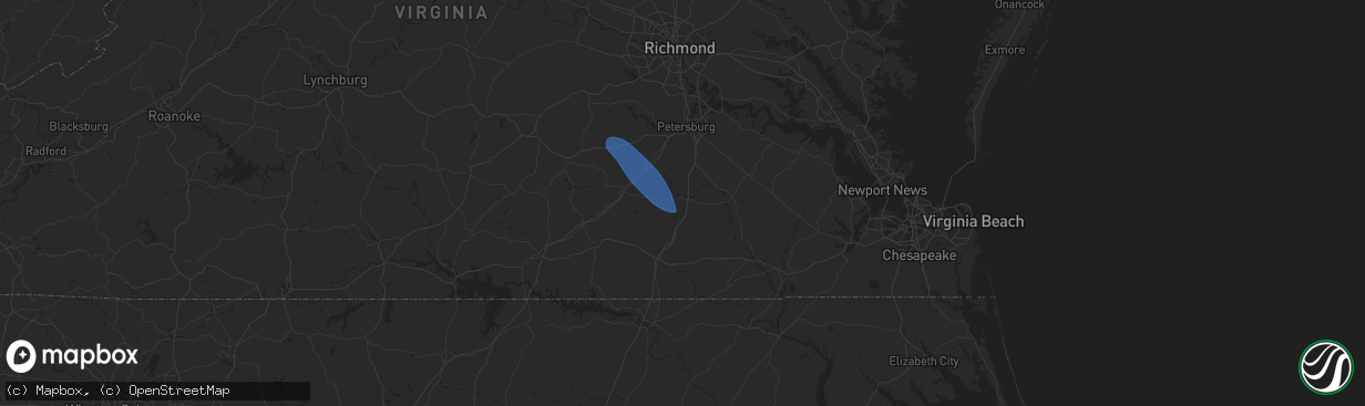 Hail map in Stony Creek, VA on August 8, 2024