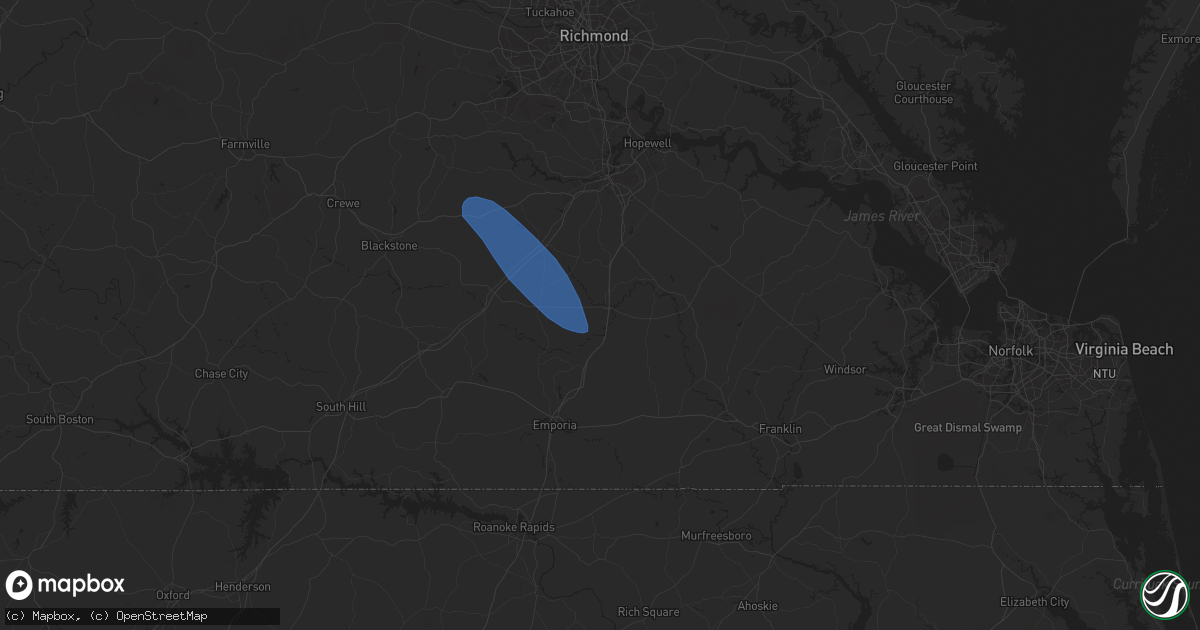 Hail map in Stony Creek, VA on August 8, 2024