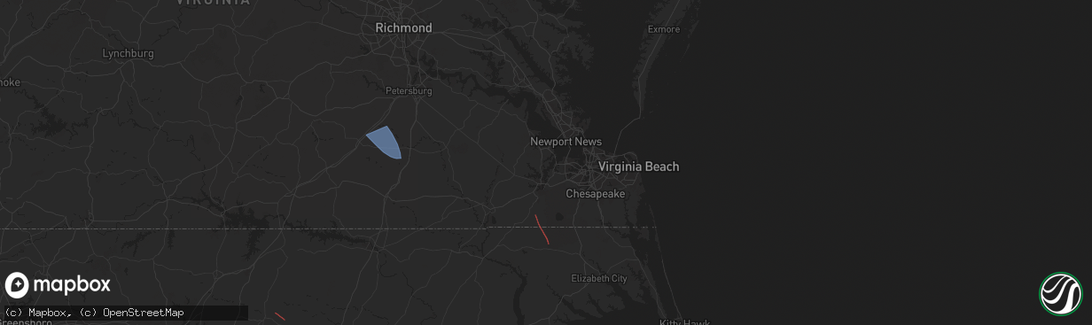 Hail map in Suffolk, VA on August 8, 2024