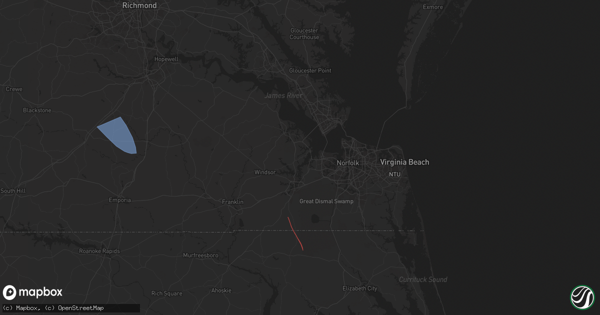 Hail map in Suffolk, VA on August 8, 2024