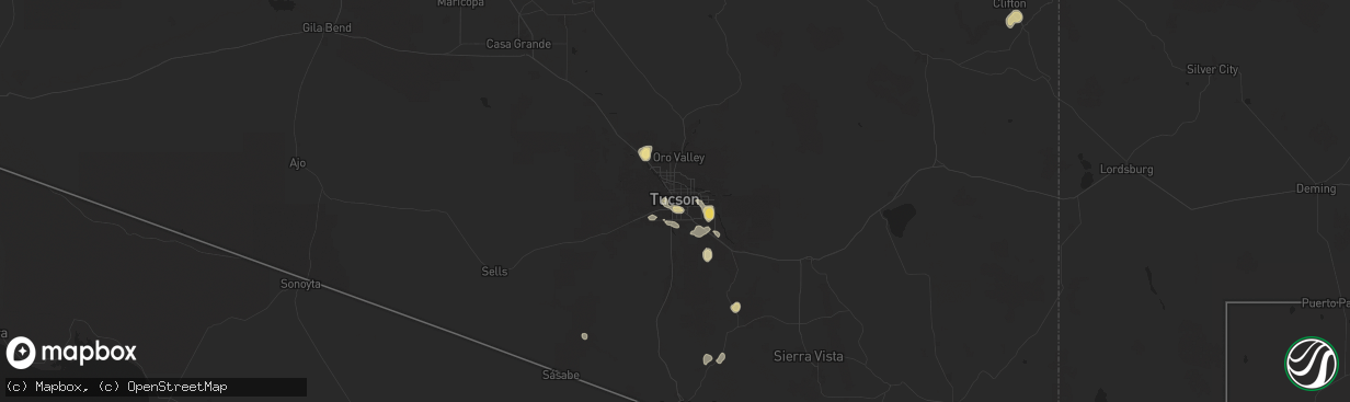 Hail map in Tucson, AZ on August 8, 2024