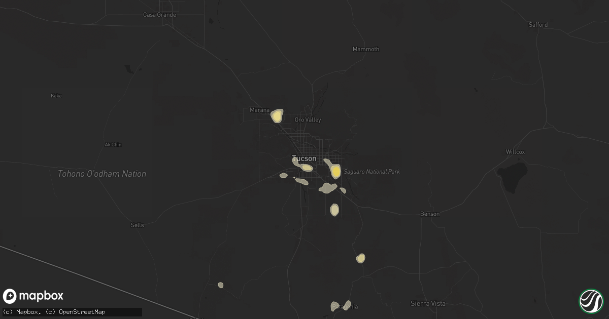 Hail map in Tucson, AZ on August 8, 2024