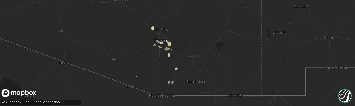 Hail map in Vail, AZ on August 8, 2024