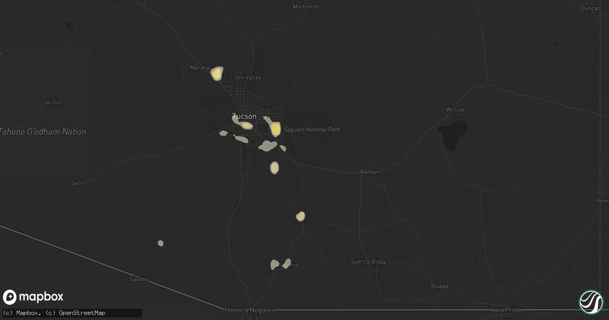 Hail map in Vail, AZ on August 8, 2024
