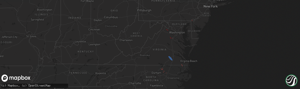 Hail map in Virginia on August 8, 2024