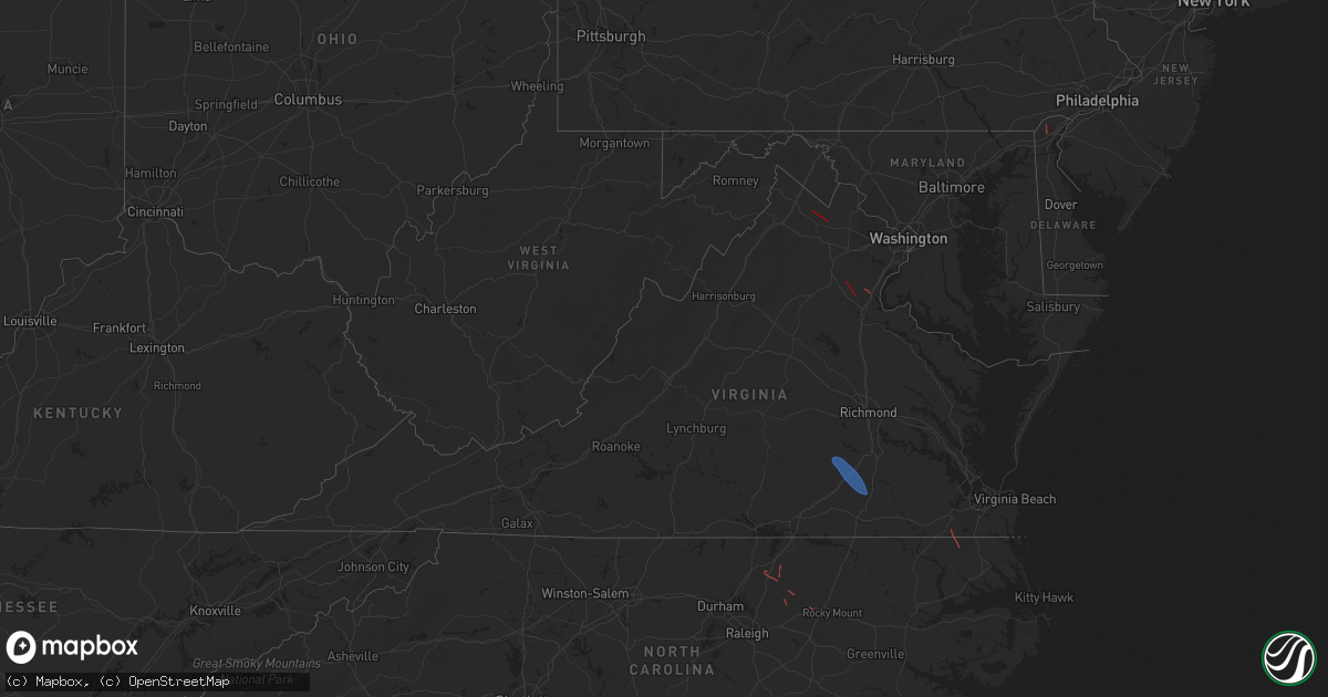 Hail map in Virginia on August 8, 2024