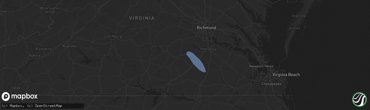 Hail map in Wilsons, VA on August 8, 2024