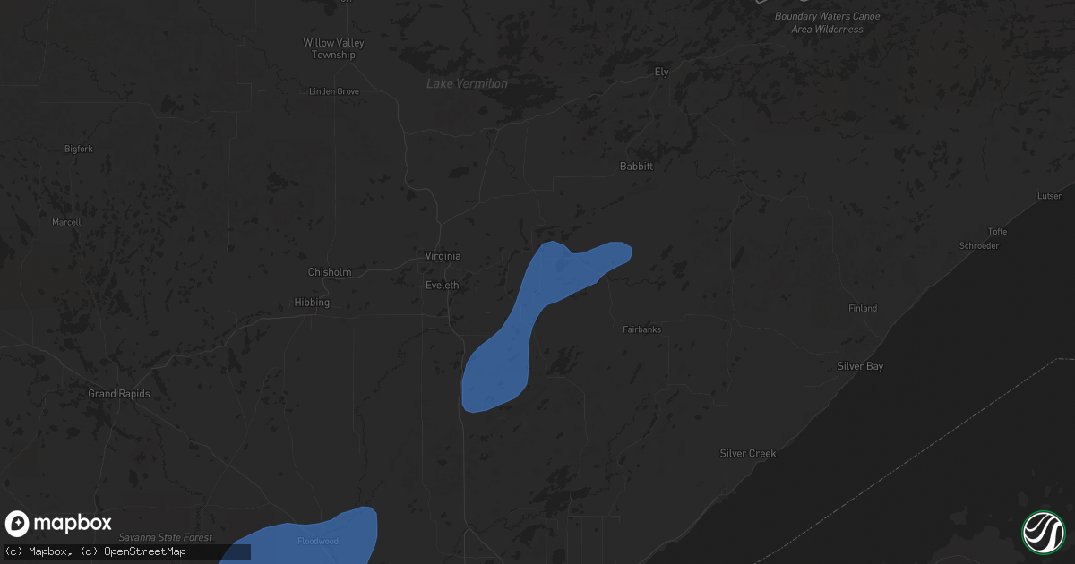 Hail map in Aurora, MN on August 8, 2025