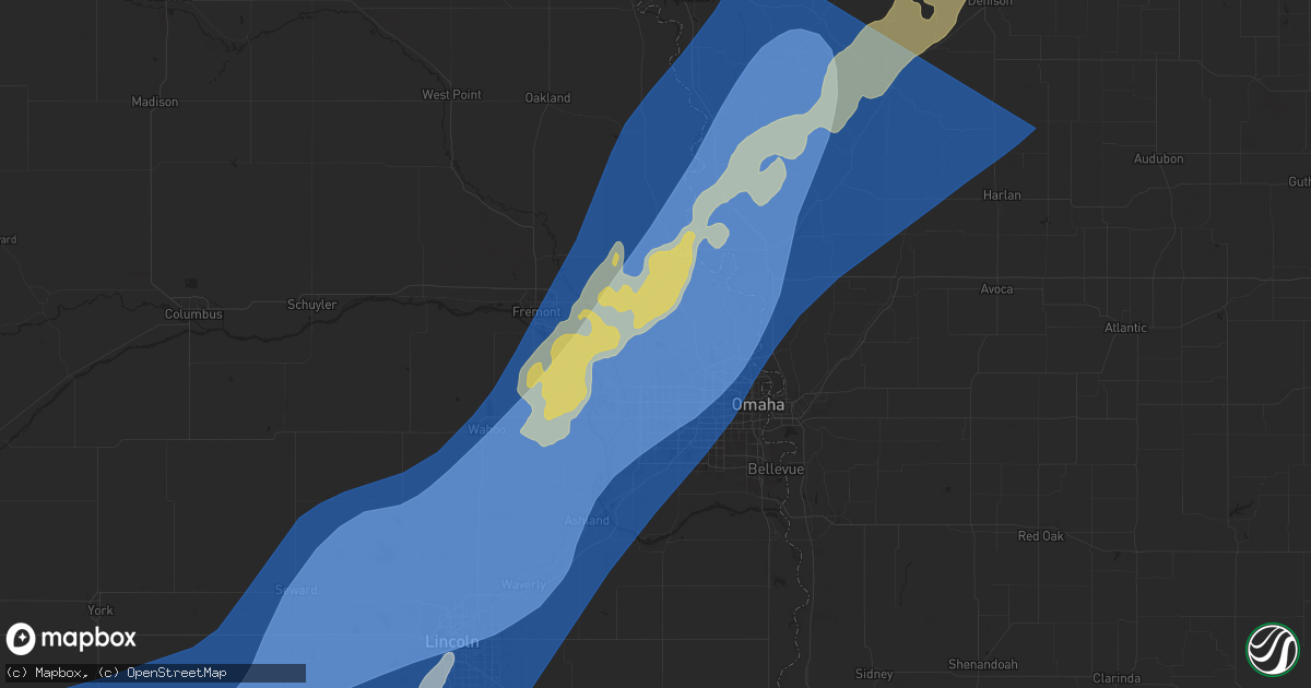 Hail map in Bennington, NE on August 8, 2025