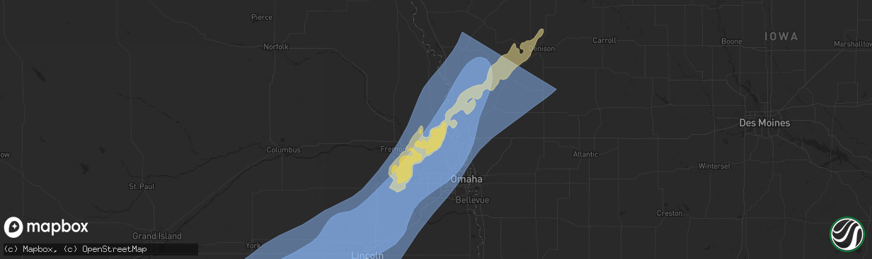 Hail map in Blair, NE on August 8, 2025
