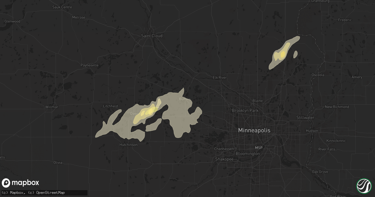 Hail map in Buffalo, MN on August 8, 2025
