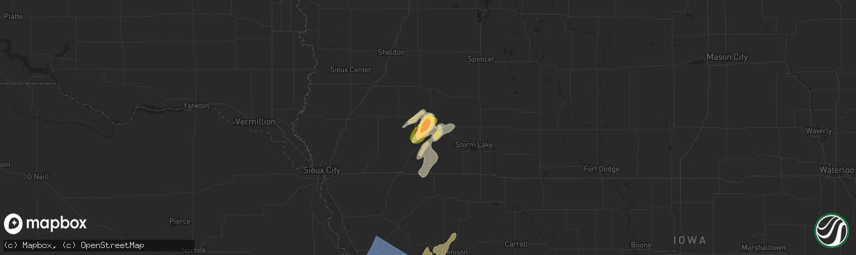 Hail map in Cherokee, IA on August 8, 2025