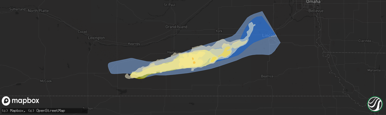 Hail map in Clay Center, NE on August 8, 2025