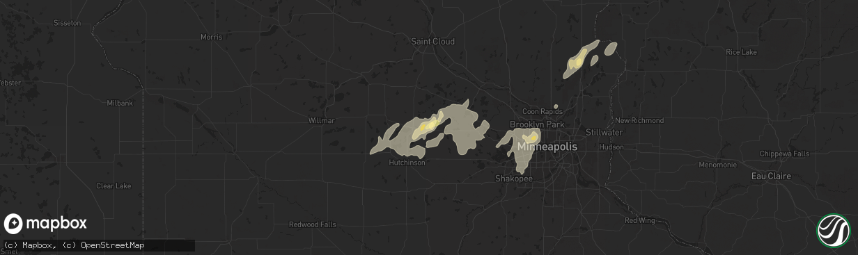 Hail map in Cokato, MN on August 8, 2025