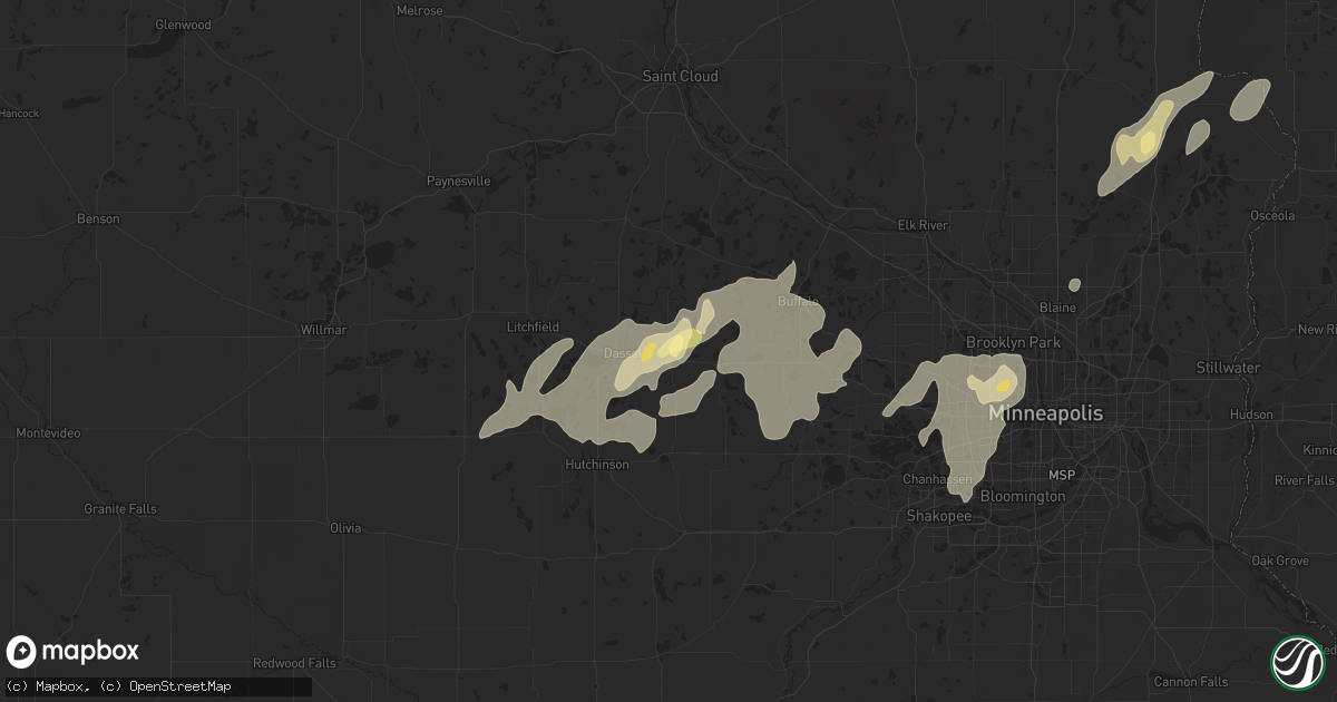 Hail map in Cokato, MN on August 8, 2025