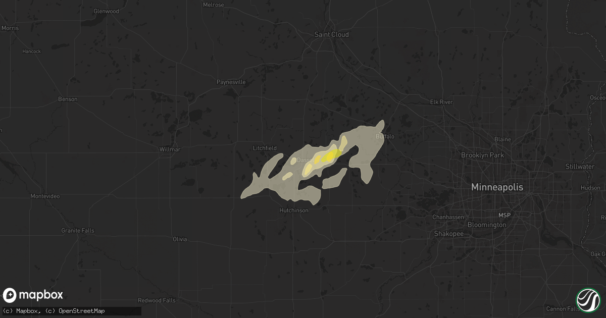 Hail map in Dassel, MN on August 8, 2025