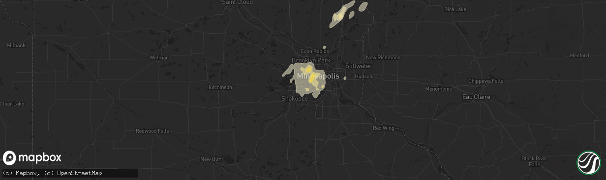 Hail map in Eden Prairie, MN on August 8, 2025