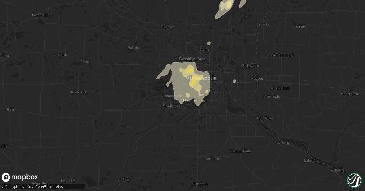 Hail map in Eden Prairie, MN on August 8, 2025