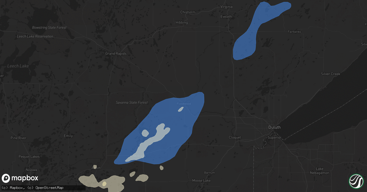 Hail map in Floodwood, MN on August 8, 2025