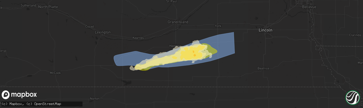 Hail map in Glenvil, NE on August 8, 2025