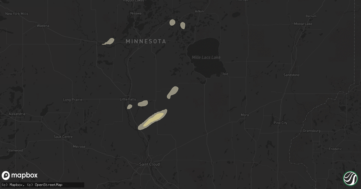 Hail map in Hillman, MN on August 8, 2025