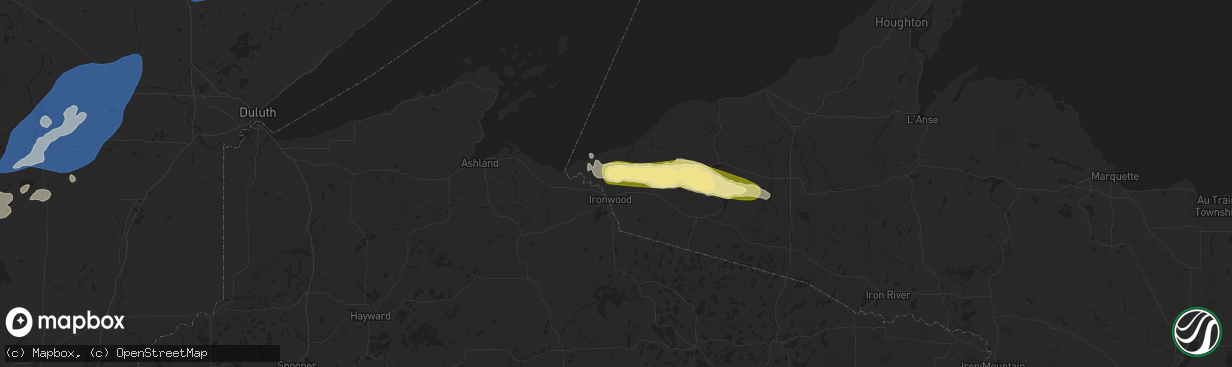 Hail map in Ironwood, MI on August 8, 2025