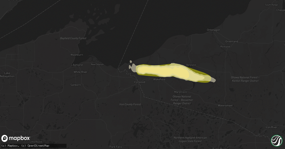 Hail map in Ironwood, MI on August 8, 2025