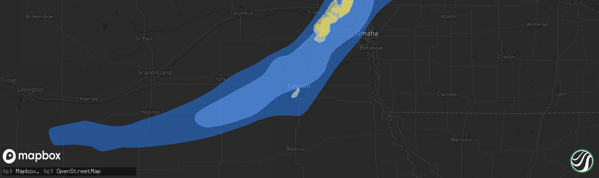 Hail map in Lincoln, NE on August 8, 2025