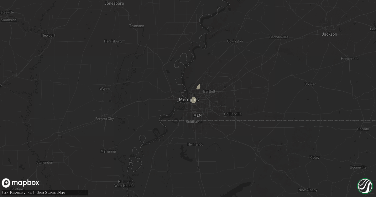 Hail map in Memphis, TN on August 8, 2025